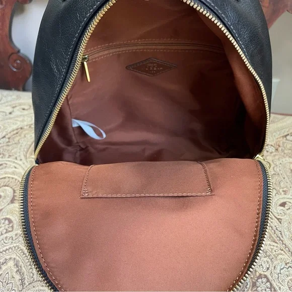 Fossil Felicity Backpack Black Pebbled Leather Brown Top Handle Mini Bag - Picture 12 of 16